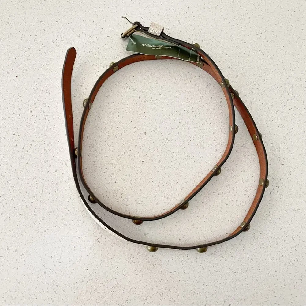 Eddie Bauer Women XL‎ White thin Brass Studded Belt